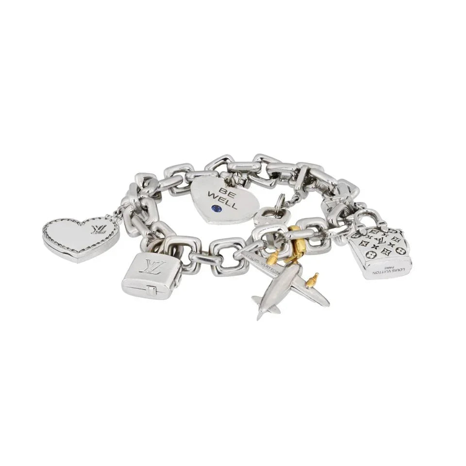 Louis Vuitton 18K White Gold 6 Charm Link Bracelet - The Back Vault