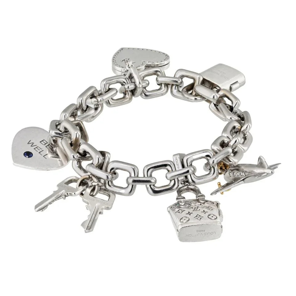 Louis Vuitton 18K White Gold 6 Charm Link Bracelet - The Back Vault