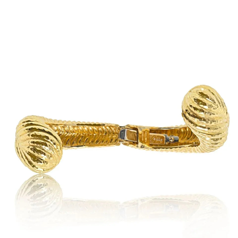 David Webb Crossover 18K Yellow Gold Hammered Cuff Bracelet - The Back Vault