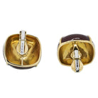 David Webb Yellow Gold Large Square Cushion Brown Enamel Clip-Ons Earrings - The Back Vault