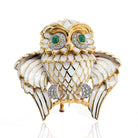 David Webb Platinum & 18K Yellow Gold White Enamel Emerald Eyes Owl Brooch - The Back Vault
