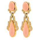 David Webb Platinum & 18K Yellow Gold Coral And 4.00cttw Diamond Drop Earrings - The Back Vault