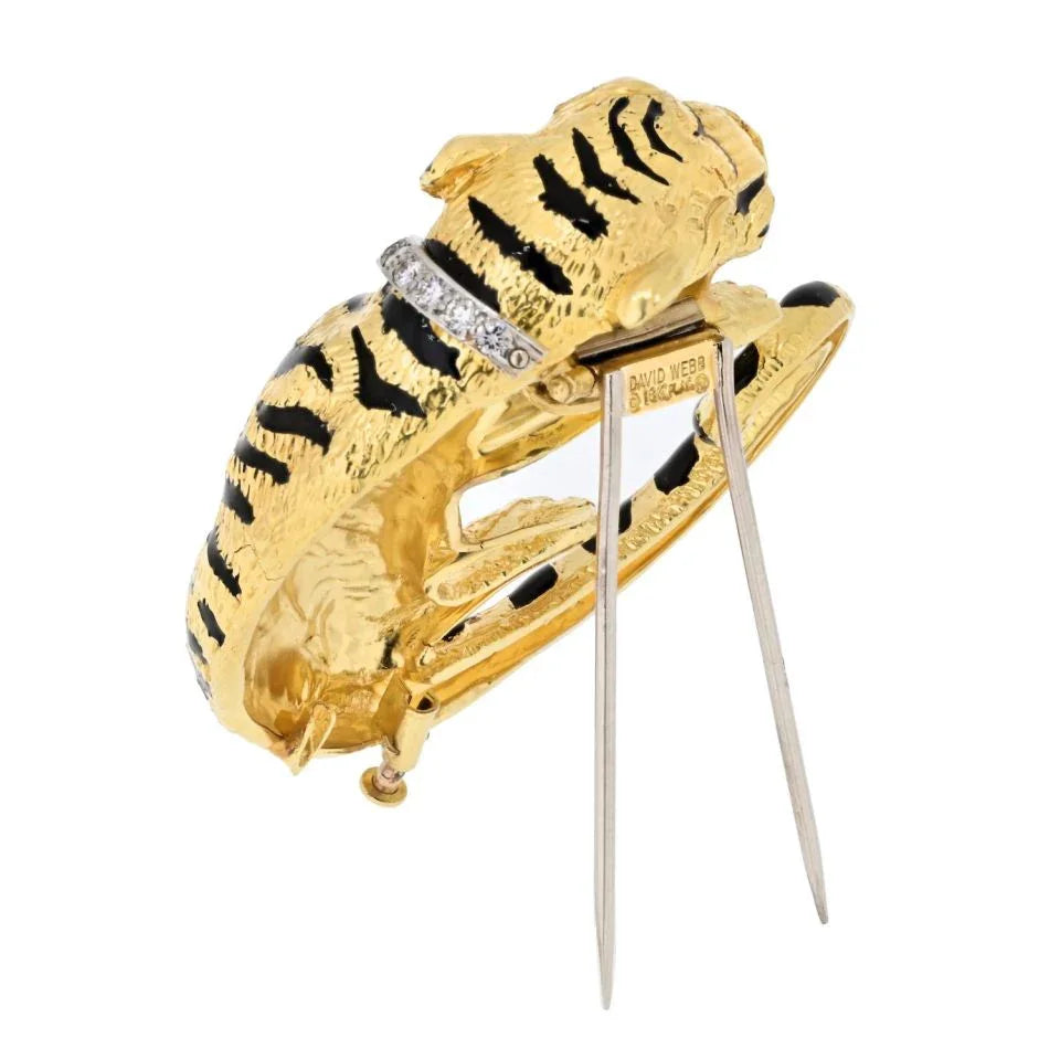 David Webb Platinum & 18K Yellow Gold Diamond Tiger Animal Brooch - The Back Vault