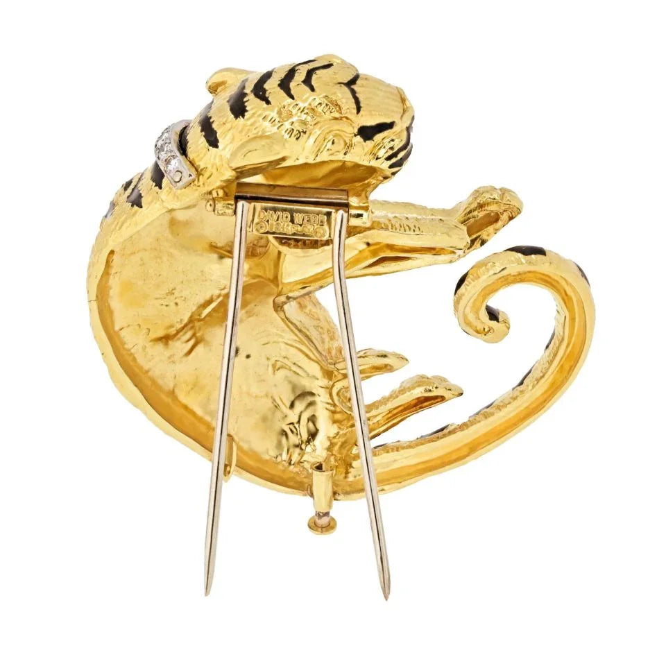 David Webb Platinum & 18K Yellow Gold Diamond Tiger Animal Brooch - The Back Vault