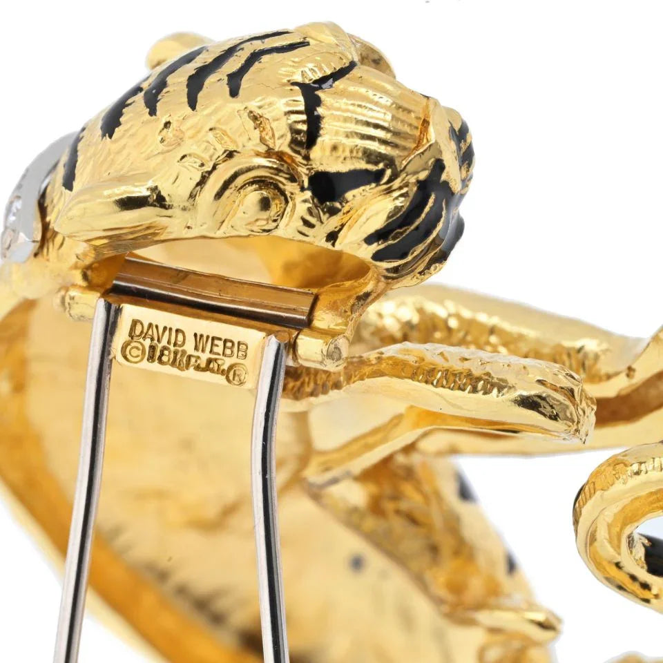 David Webb Platinum & 18K Yellow Gold Diamond Tiger Animal Brooch - The Back Vault
