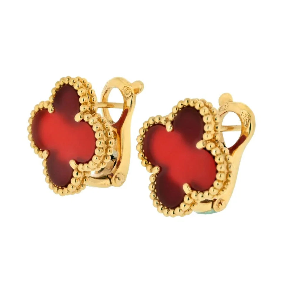 Van Cleef & Arpels Vintage 18K Yellow Gold Alhambra Carnelian Clover Earrings - The Back Vault