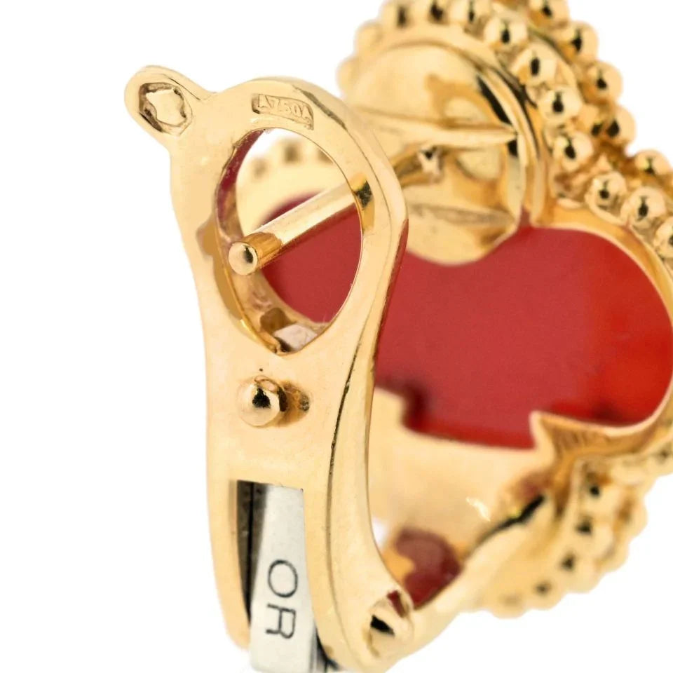 Van Cleef & Arpels Vintage 18K Yellow Gold Alhambra Carnelian Clover Earrings - The Back Vault