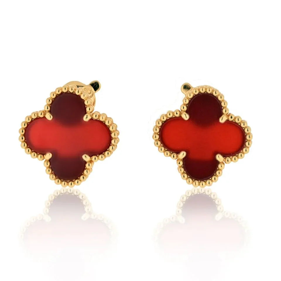 Van Cleef & Arpels Vintage 18K Yellow Gold Alhambra Carnelian Clover Earrings - The Back Vault