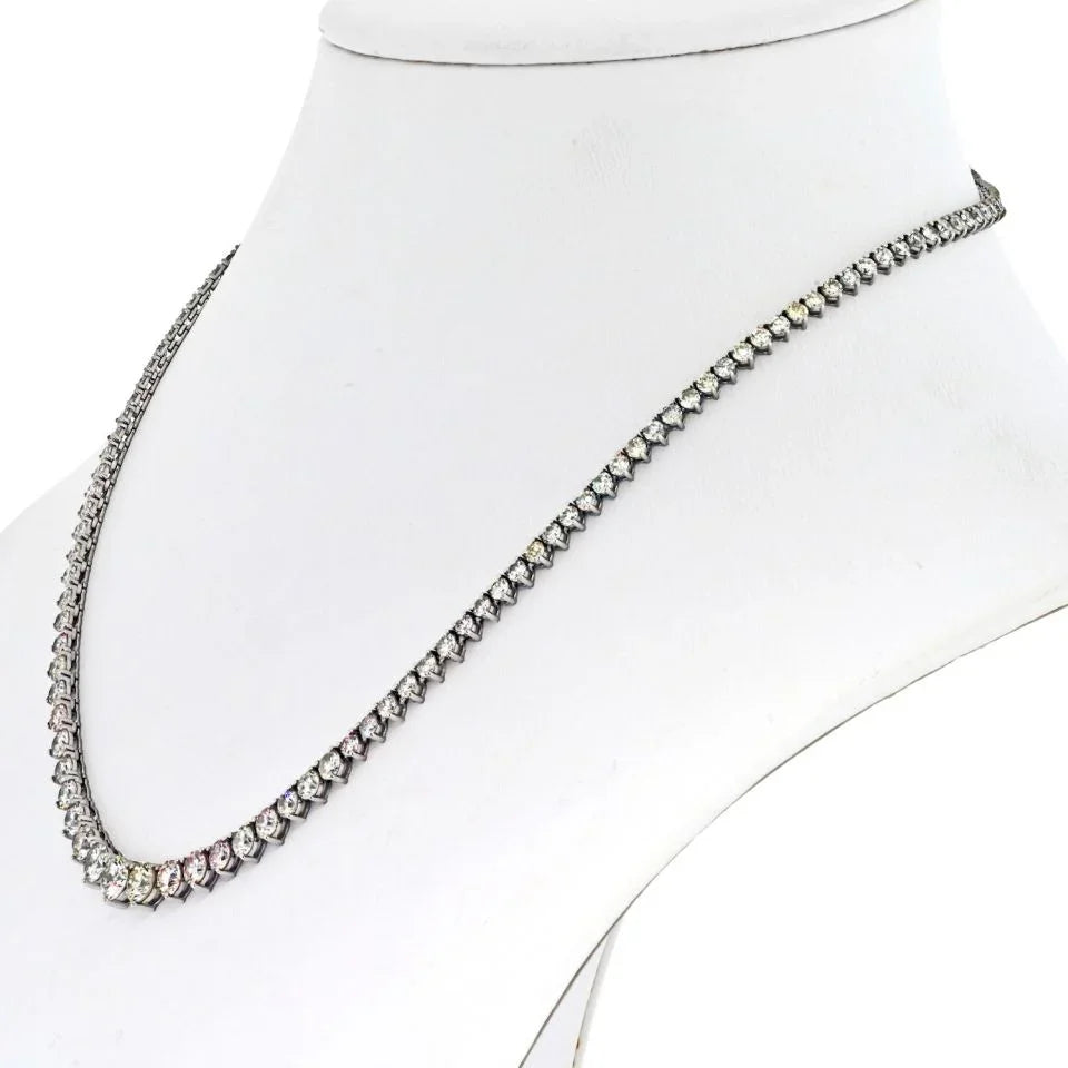 14K White Gold 14.00cttw Round Diamond Graduated Necklace - The Back Vault