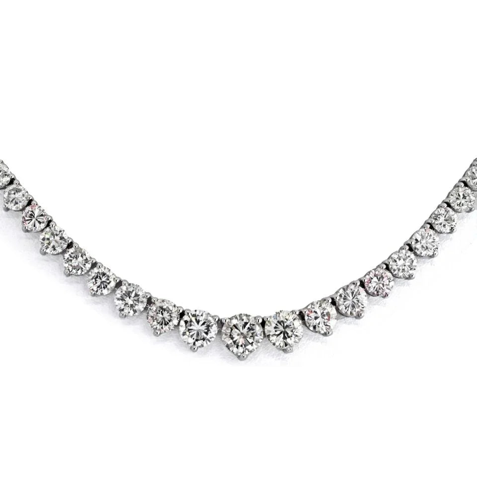 14K White Gold 14.00cttw Round Diamond Graduated Necklace - The Back Vault