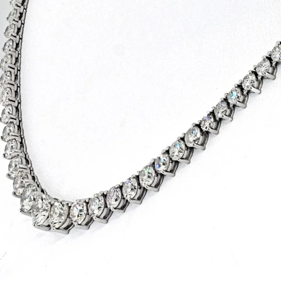 14K White Gold 14.00cttw Round Diamond Graduated Necklace - The Back Vault
