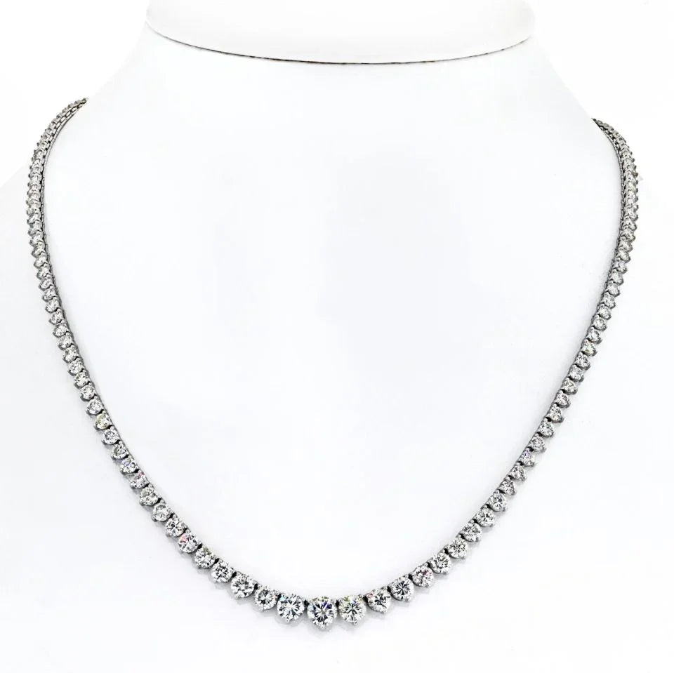 14K White Gold 14.00cttw Round Diamond Graduated Necklace - The Back Vault