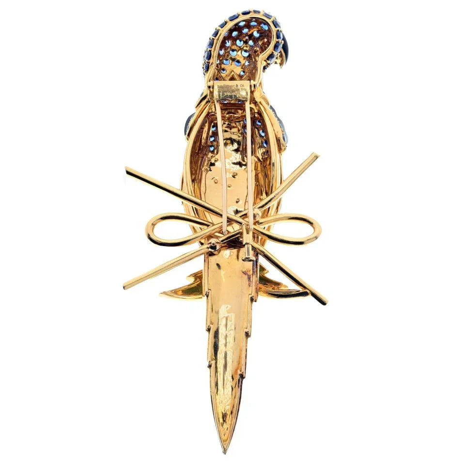 Tiffany & Co. Schlumberger Platinum & 18K Yellow Gold Yellow, Green Enamel Parrot Brooch - The Back Vault