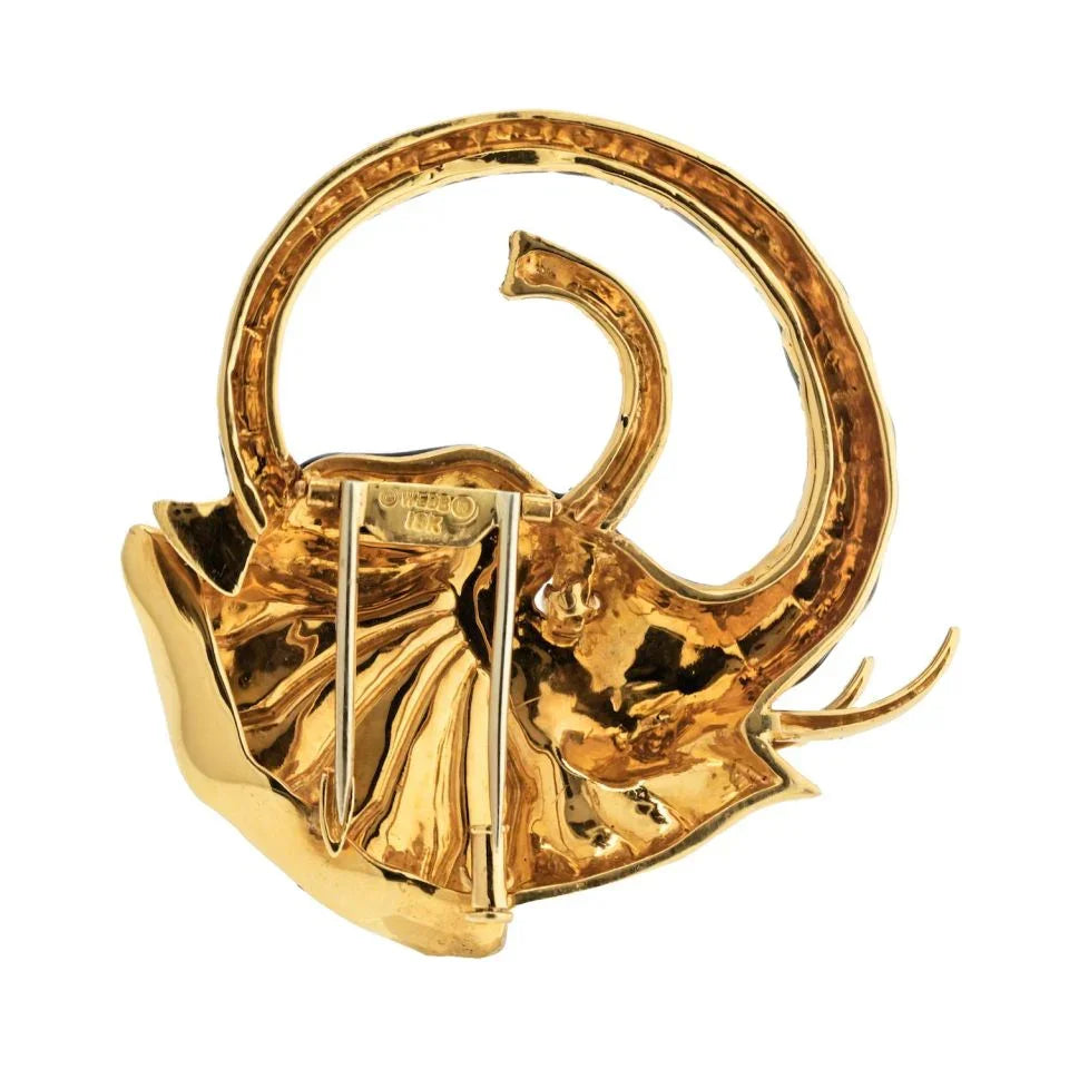 David Webb Platinum & 18K Yellow Gold Black Enamel Elephant Brooch - The Back Vault
