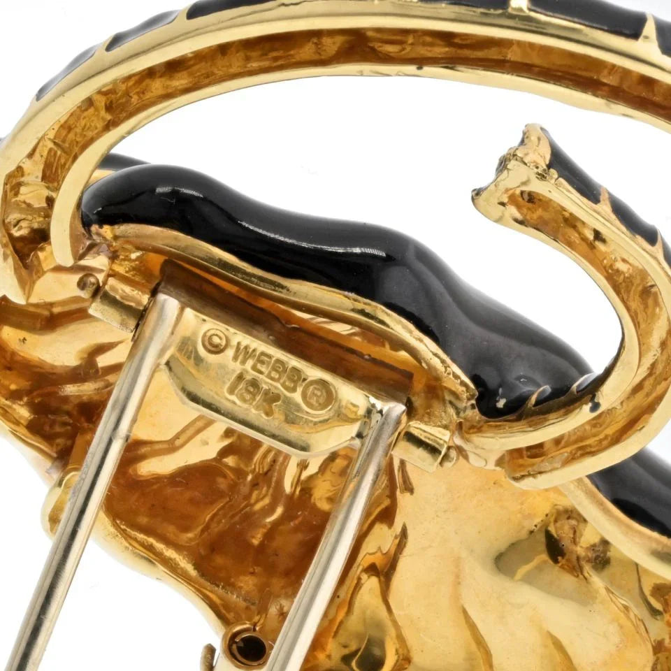 David Webb Platinum & 18K Yellow Gold Black Enamel Elephant Brooch - The Back Vault