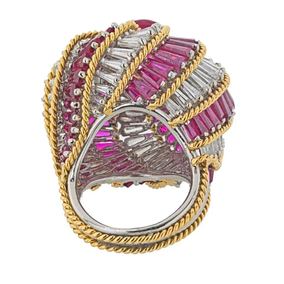 David Webb Platinum & 18K Yellow Gold Ruby And Diamond Turban Ring - The Back Vault
