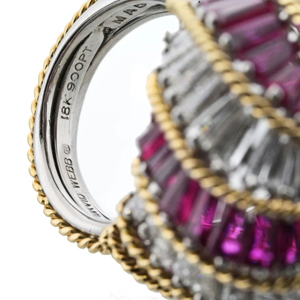 David Webb Platinum & 18K Yellow Gold Ruby And Diamond Turban Ring - The Back Vault