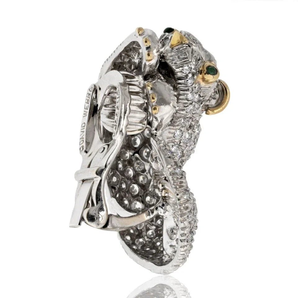 David Webb Platinum Diamond Panthere 6.50cttw Earrings - The Back Vault