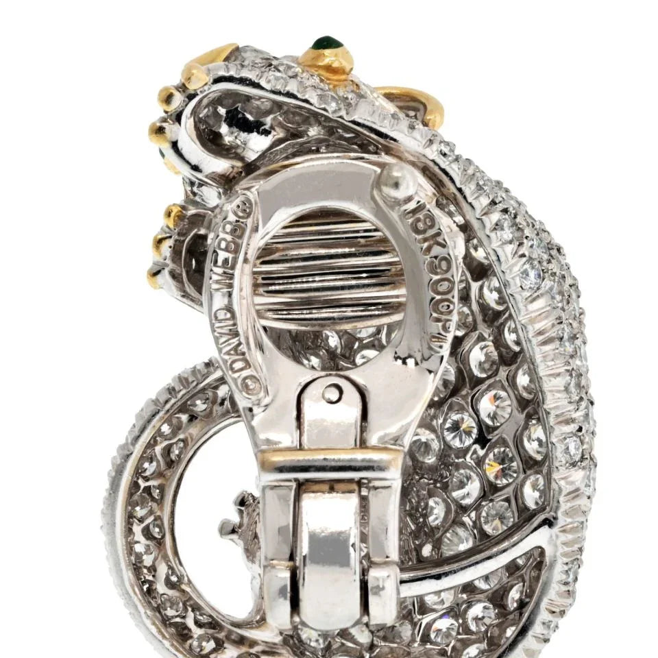 David Webb Platinum Diamond Panthere 6.50cttw Earrings - The Back Vault