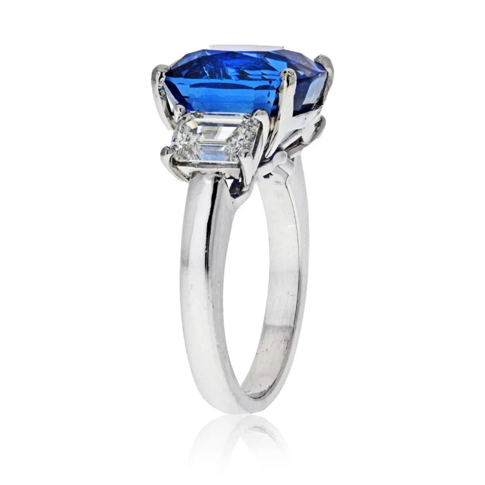 8 carat Sapphire Diamond Cornflower Cushion Cut Ring - The Back Vault
