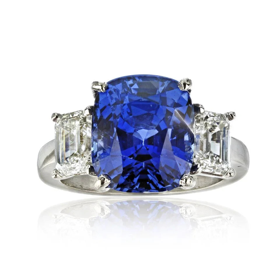 carat Sapphire Diamond Cornflower Cushion Cut Ring