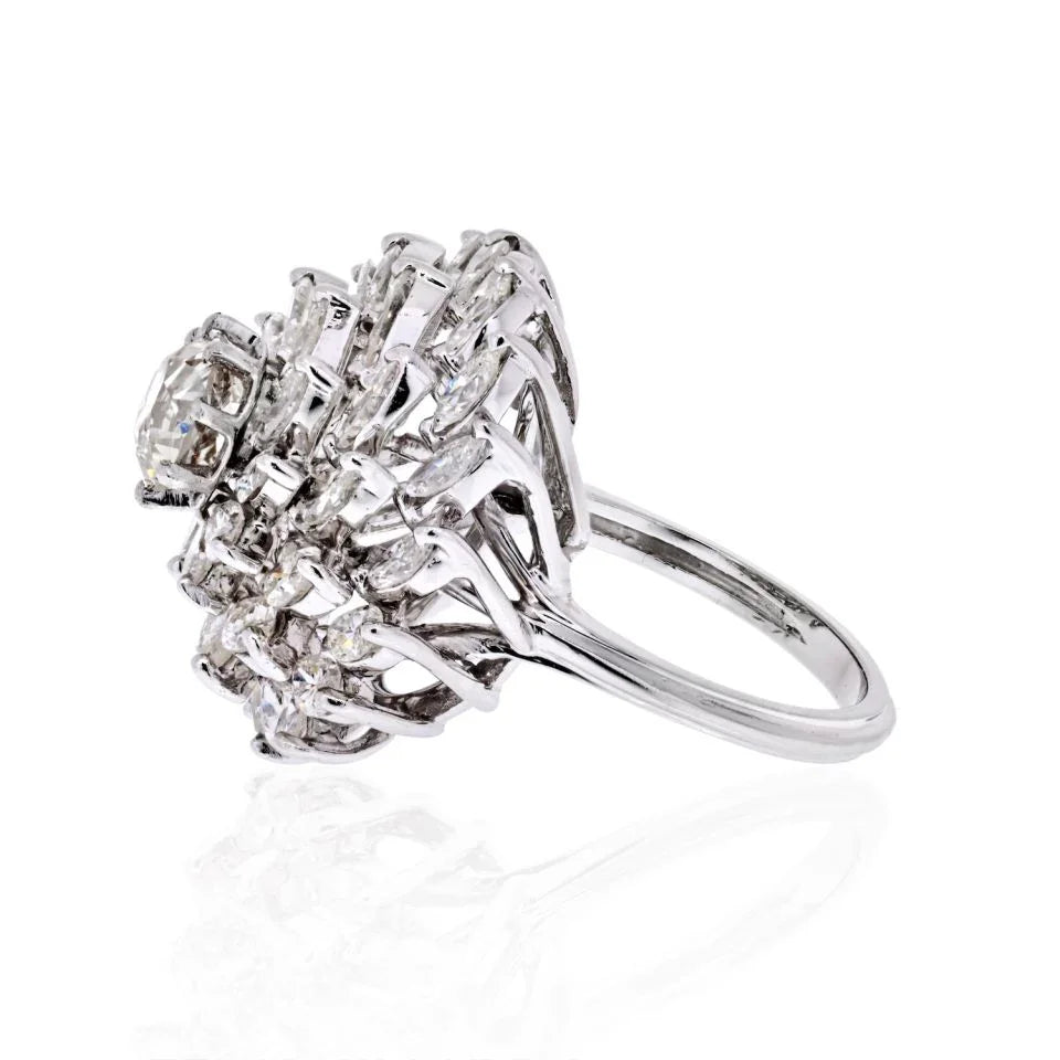 Circa 1950's Platinum 1.30 carat Old European Cut, Marquise Cluster Diamond Ring - The Back Vault