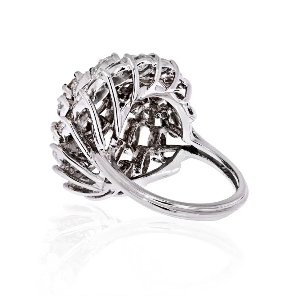 Circa 1950's Platinum 1.30 carat Old European Cut, Marquise Cluster Diamond Ring - The Back Vault