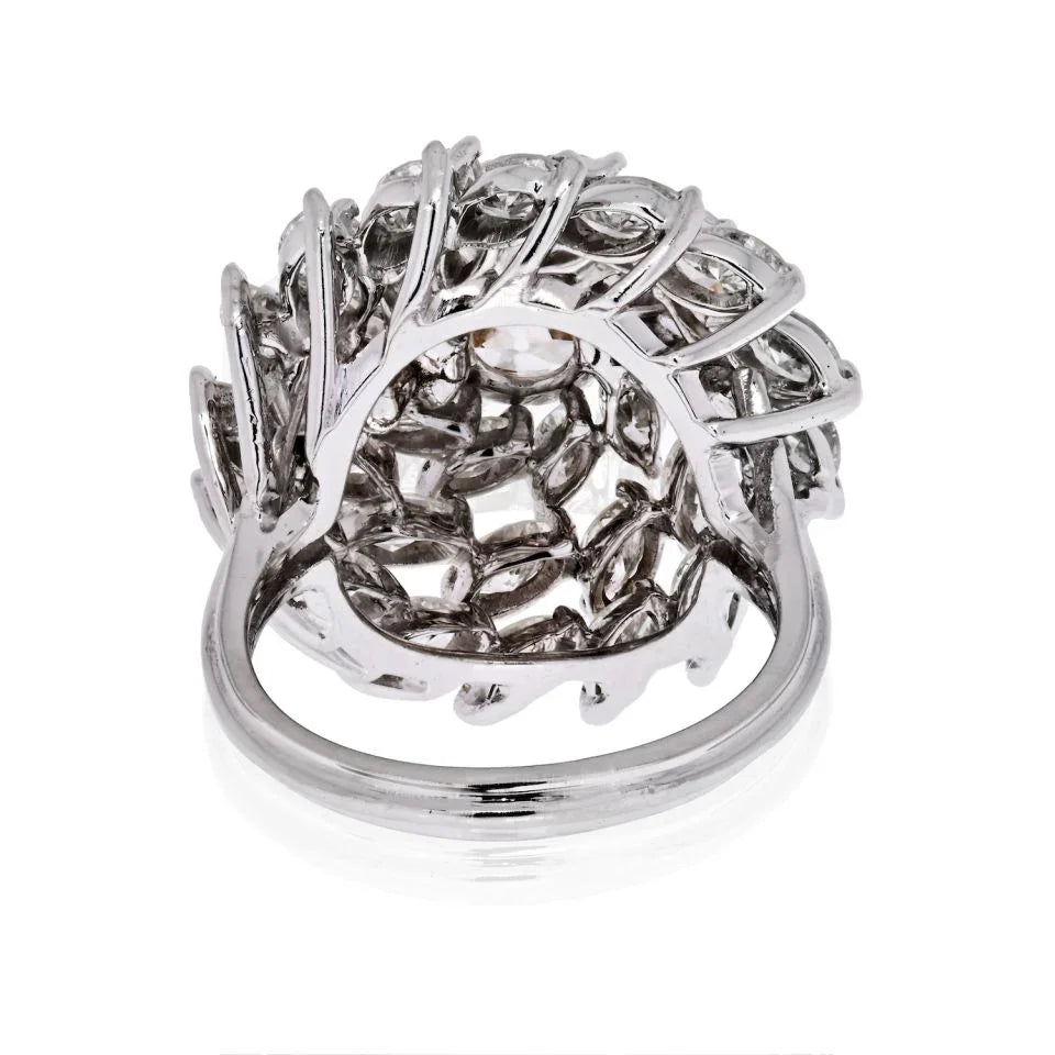 Circa 1950's Platinum 1.30 carat Old European Cut, Marquise Cluster Diamond Ring - The Back Vault