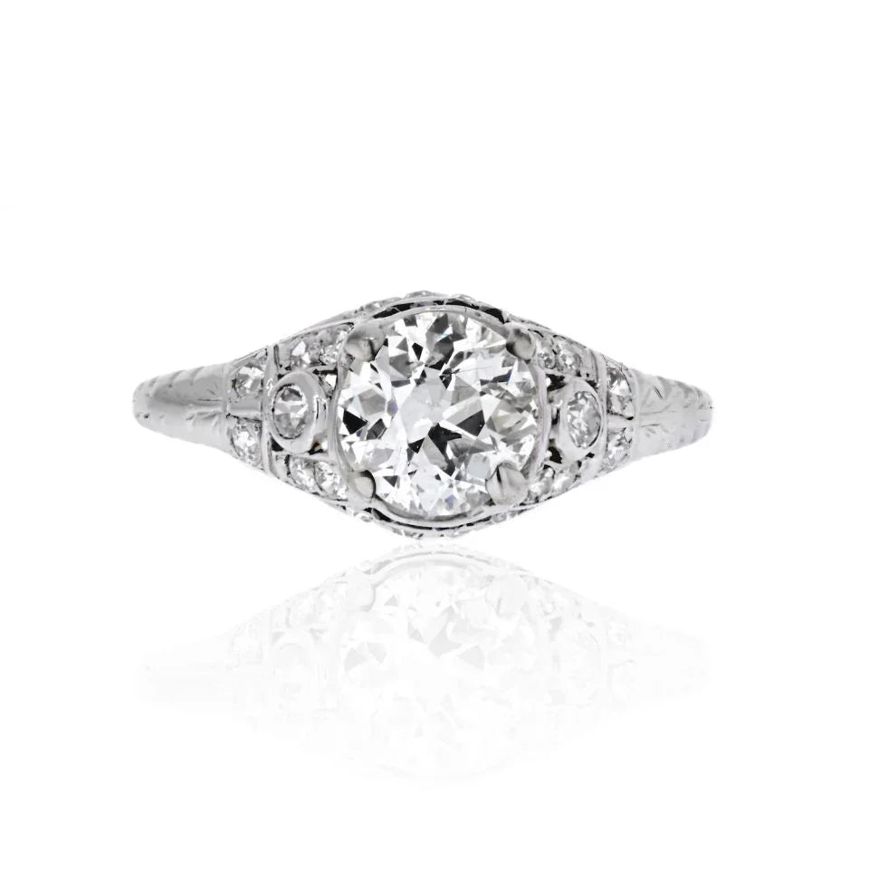 Vintage 1.23 carat Old European Cut Diamond J/SI2 GIA Art Deco Ring - The Back Vault