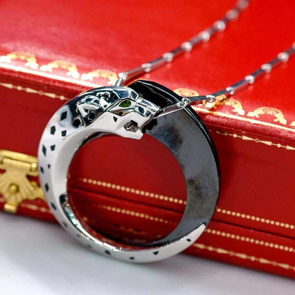 Cartier 18K White Gold Ceramic, Black Ceramic, Panthere Necklace - The Back Vault