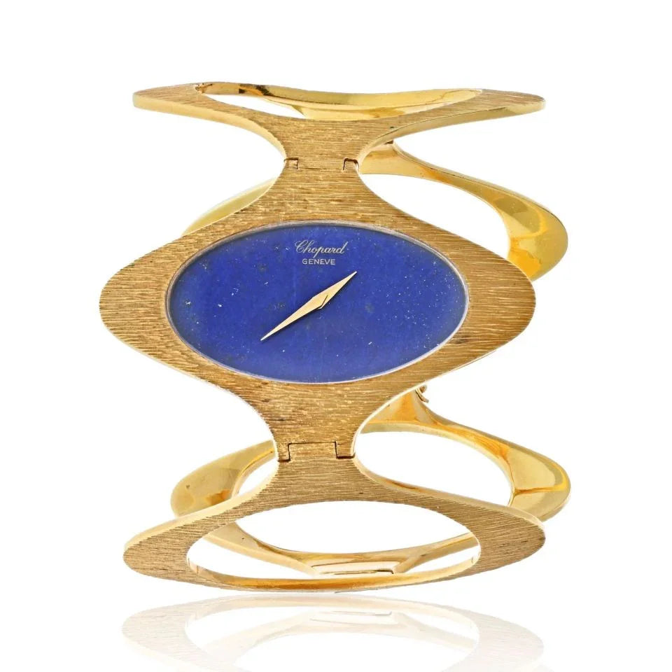 Chopard 18K Yellow Gold 1970's Bark Finish Lapis Dial 1970's Wrist Women Watch