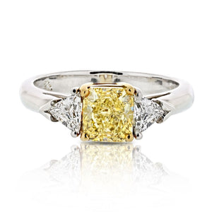 1.27 carat Radiant Cut Diamond Fancy Yellow GIA Trillions Ring