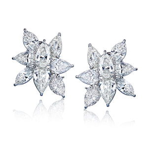 14K White Gold 18.53 carats Cluster Diamond Earrings