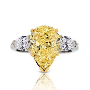 5 carat Pear Shape Diamond Fancy Yellow GIA Three Stone Engagement Ring