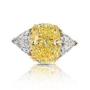8 carat Cushion Cut Diamond Fancy Intense Yellow GIA TR~1.20ct H/SI2 GIA & 2TR~2.42tw H/SI1 GIA Ring