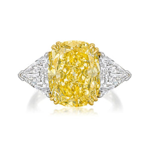 8 carat Cushion Cut Diamond Fancy Intense Yellow GIA TR-1.20ct H/SI2 GIA & TR-1.22ct H/SI1 GIA Ring