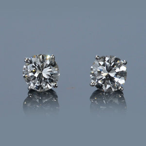 One Pair of Round Diamond Ear Studs 1.85 carat cttw containing 0.93 carat G/VVS2 GIA & 0.92 carat G/VVS2 GIA Set in 14K White Gold