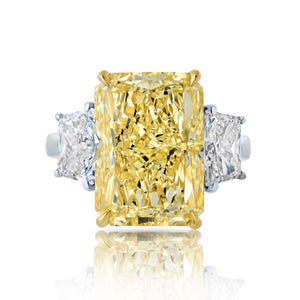 10.07ct Fancy Yellow Radiant Cut VVS2 Three Stone Diamond Engagemet Ring