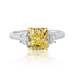 2 carat Radiant Cut Fancy Intense Yellow Three Stone Diamond Engagement Ring