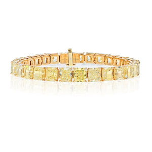 18K Yellow Gold 32.17cttw Radiant Cut Fancy Yellow GIA Certified Tennis Bracelet