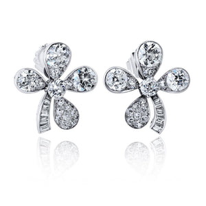 Platinum 4 Leaf Clover Style 8.67cts Old Euro Diamond Earrings