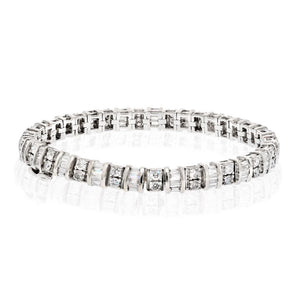 14K White Gold 8.00cttw Round And Bagette Diamond One Line Bracelet