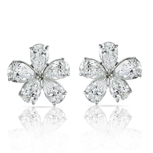 16.01cttw GIA Certified D-E Color Pear Cut Diamond Flower Stud Earrings