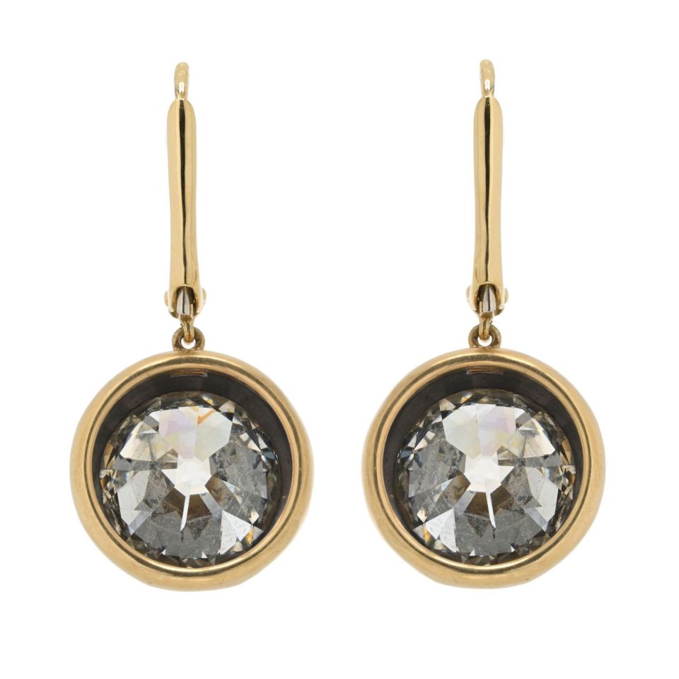 Antique Style 18K Yellow Gold And Silver Old European Cut