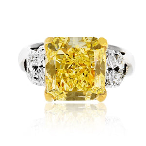 7 carat Radiant Cut Diamond Fancy Intense Yellow GIA Half Moons Ring