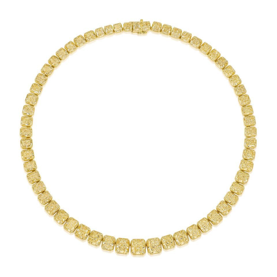 Exceptional 70.52cttw Radiant Diamond Collar 18K Yellow Gold Necklace - The Back Vault