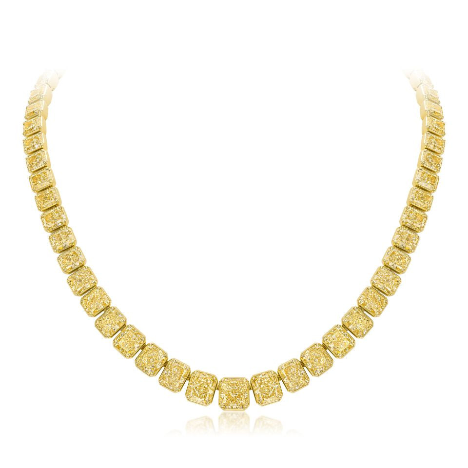 Exceptional 70.52cttw Radiant Diamond Collar 18K Yellow Gold Necklace - The Back Vault
