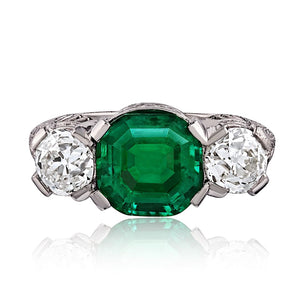 2.00ct No Oil Colombian Three Stone Art Deco Engagement Ring