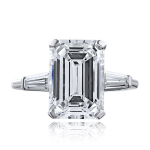 4.07 Carat Emerald Cut H SI1 GIA Three Stone Engagement Ring