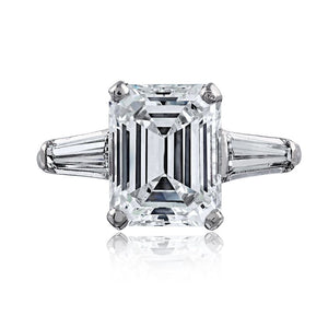 4.04ct Emerald Cut H VS2 Three Stone Diamond Engagement Ring